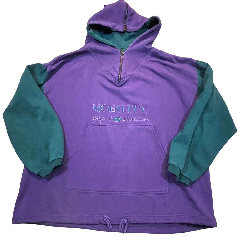 Vintage 90s‎ Mobility Quarter Zip Hoodie Purple Teal Colorblock Sportswear Men M